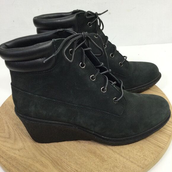 Timberland Womens Amston Wedge Ankle Boot Earthkeepers Leather Black Size US 8 - Picture 2 of 14
